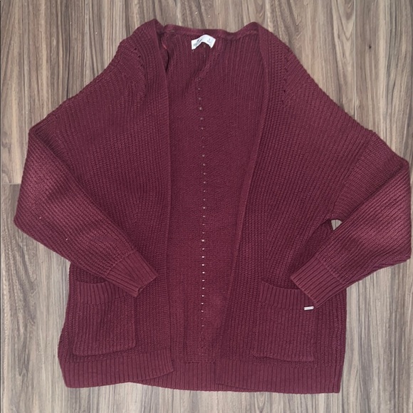 Hollister Sweaters - Hollister Women's Burgundy Cardigan with Front Pockets